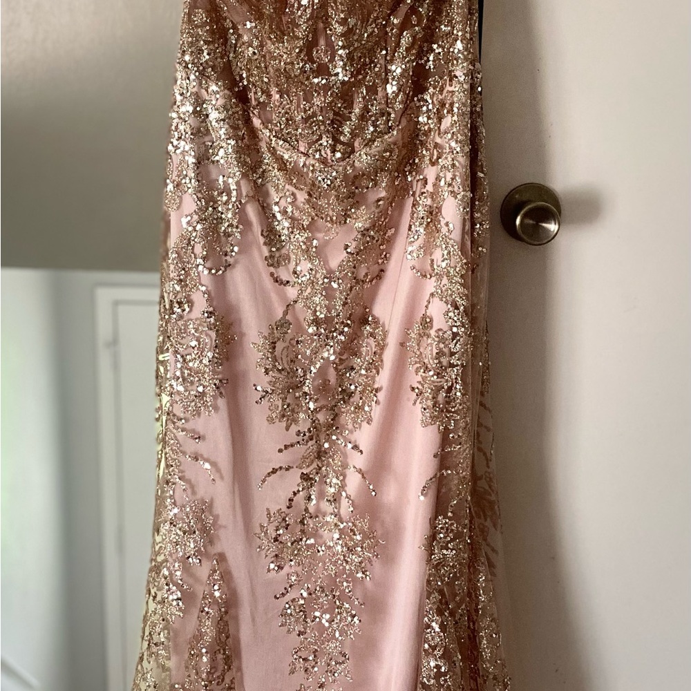 Gold Strapless Sequin Gown for Brides - Picture 6 of 11
